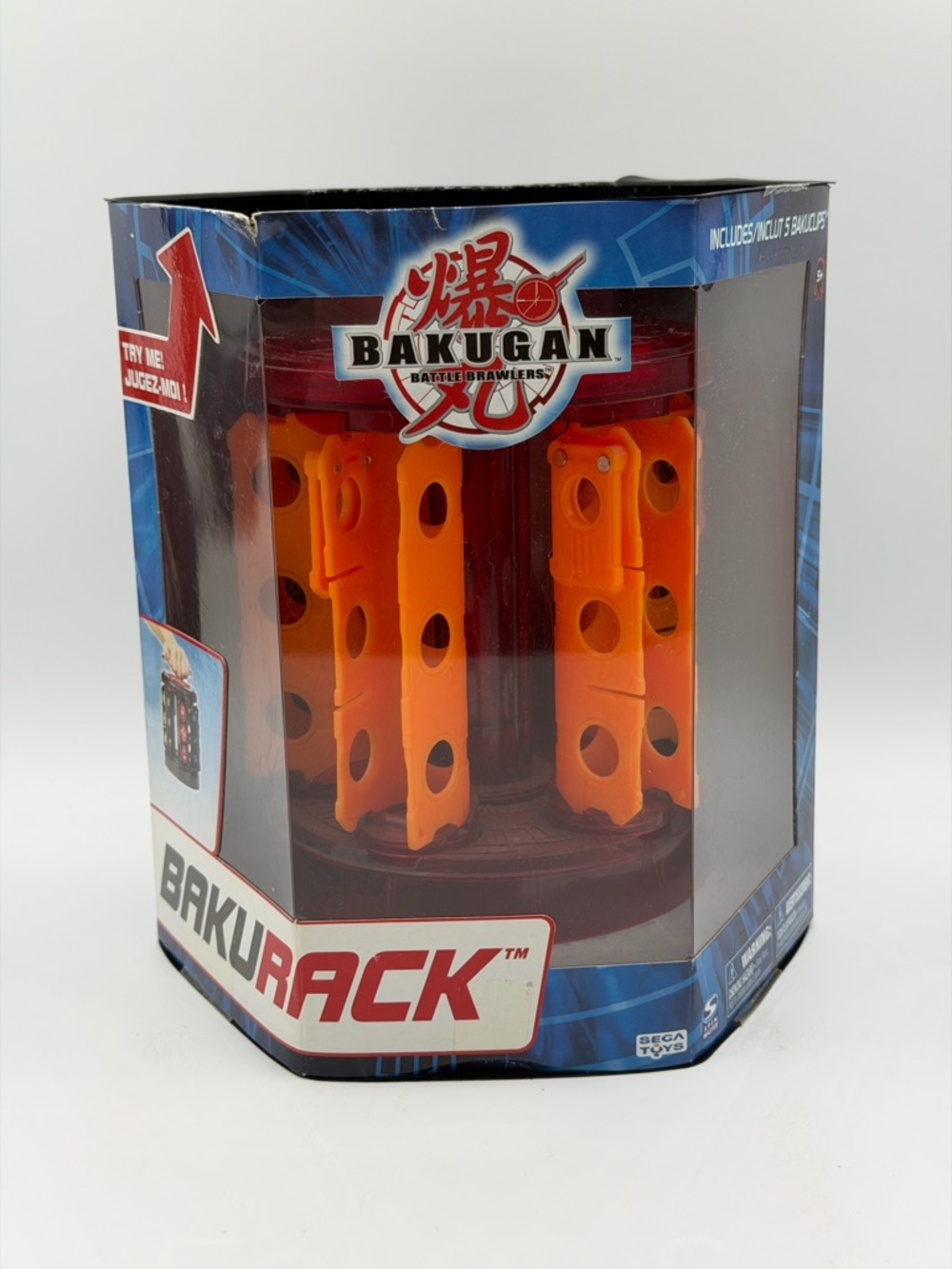 Bakugan Bakurack Spinning Carrying Case With 5 Orange Bakuclips-Open Box
